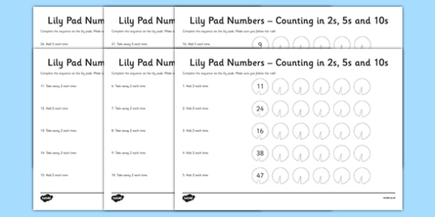 lily pad counting in 2s 5s and 10s worksheet worksheet pack worksheet