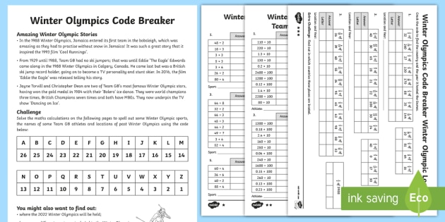 Ks2 Winter Olympics Code Breaker Differentiated Activity Sheets