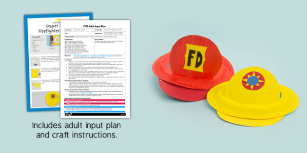 EYFS Paper Plate Firefighter\'s Hat Craft Adult Input Plan and EYFS Paper Plate Firefighter\'s Hat Craft Adult Input Plan and