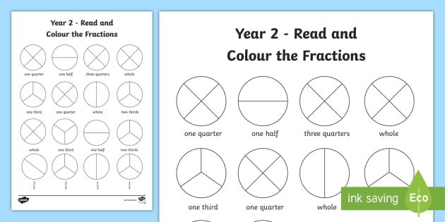 Year 2 Read And Color A Fraction Worksheet Worksheet