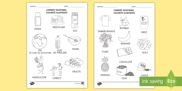 Comerț Echitabil Fișă De Colorat Cuvinte Ilustrate