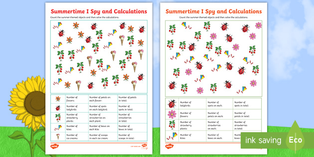 KS2 Summer-Themed Multiplication I Spy and Calculate Worksheets