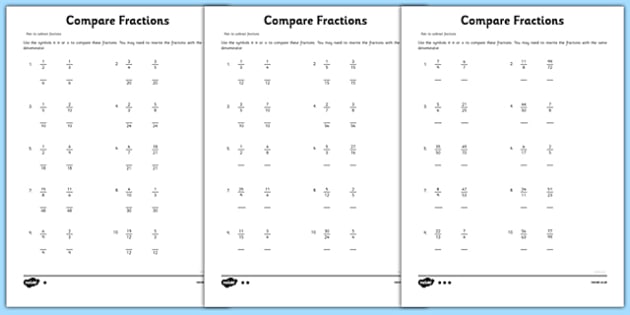 Year 6 Compare Fractions Worksheet