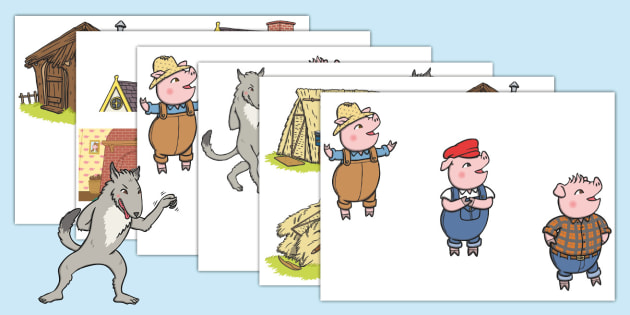 The Three Little Pigs Story Cut Outs (teacher made) - Twinkl for Free Printable Three Little Pigs Cut Out