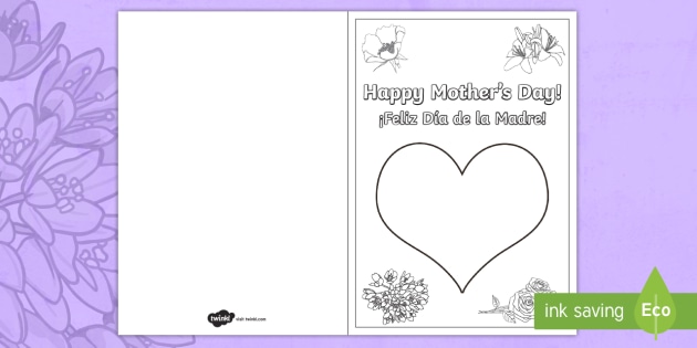 Mother S Day Fingerprint Gift Card Template English Spanish