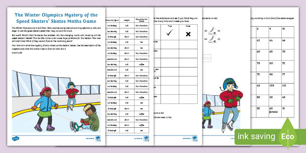 KS1 The Winter Olympics Mystery of the Speed Skaters' Skates Maths Game