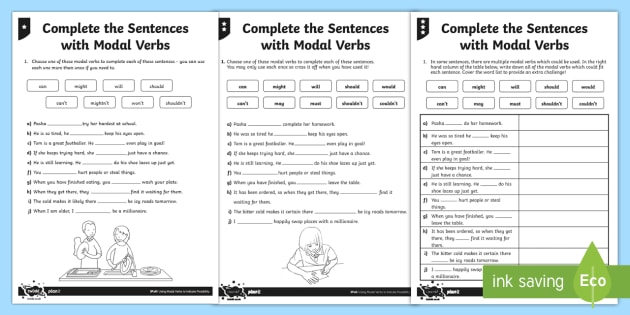 modal auxiliary verbs worksheets pdf complete sentences