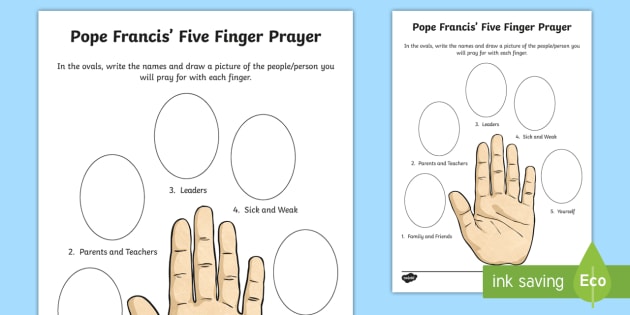 Praying with Your 5 Fingers Worksheet / Worksheet - Twinkl