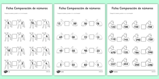 Ficha de comparación de números de atención a la diversidad