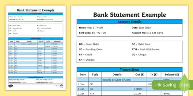 Bank Statement Example (teacher made)
