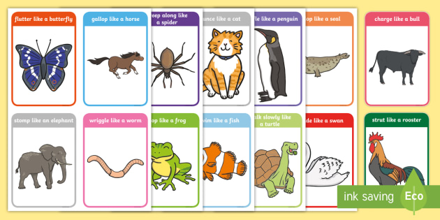 Animal-Themed Gross Motor Cards - gross motor skills, large motor, large