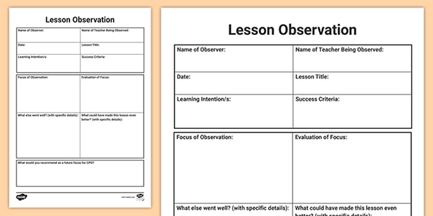Lesson Observation Template Classroom Observation Tips