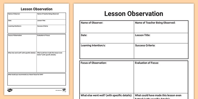 Lesson Observation Form Class Management Resources