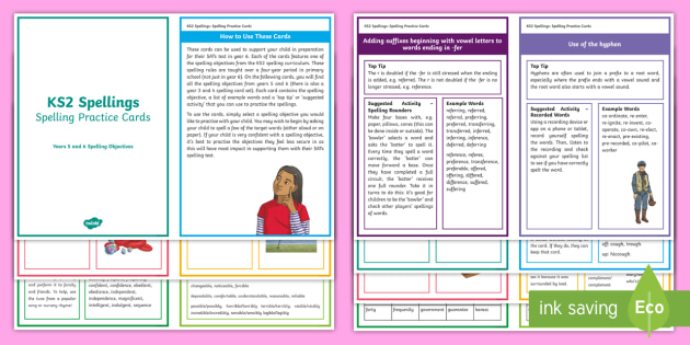 KS2 (Years 5 and 6) Spelling Practice Challenge Cards