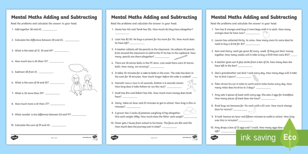 mental maths addition and subtraction worksheet worksheets