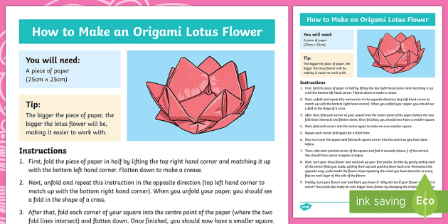 KS2 Origami Lotus Flower Craft Instructions (teacher made)