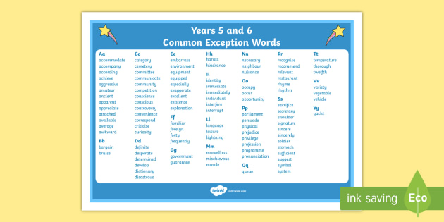 Common Exception Words Year 5 And 6