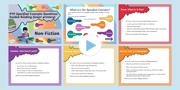 Lower Primary PYP Concept Questions: Guided Reading (non-fiction) PowerPoint
