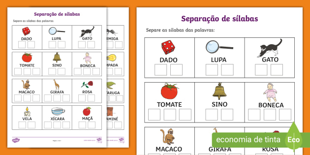 Atividade de Separação de Sílabas (professor feito)