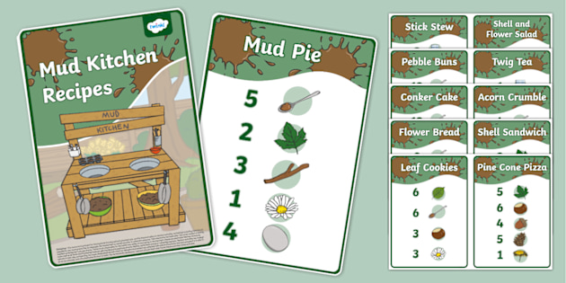 Mud Kitchen Recipe Cards Mud Kitchen Recipes Twinkl