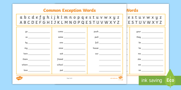 Handwriting Strip With Year 1 Common Exception Words Practice