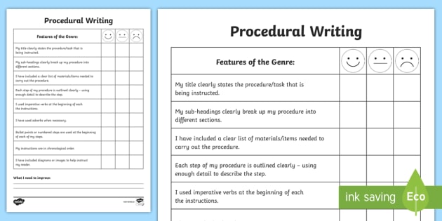 Procedural Writing Self Assessment Worksheet Teacher Made 0283