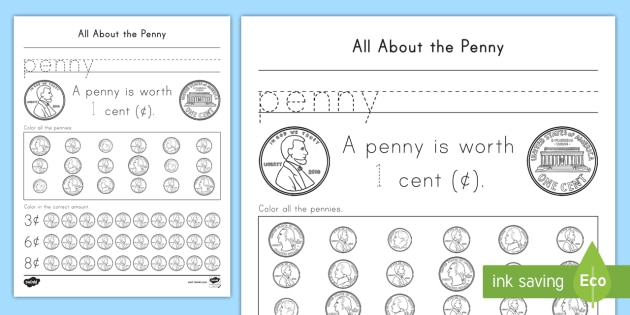 All About The Penny Worksheet Money Resources Math