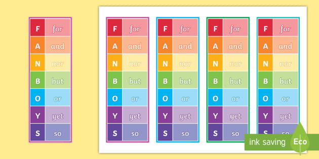 Fanboys Coordinating Conjunctions Poster Colourful Literacy -  Portugal