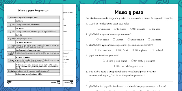 Ficha de actividad: Comparar masa y peso - Main Image