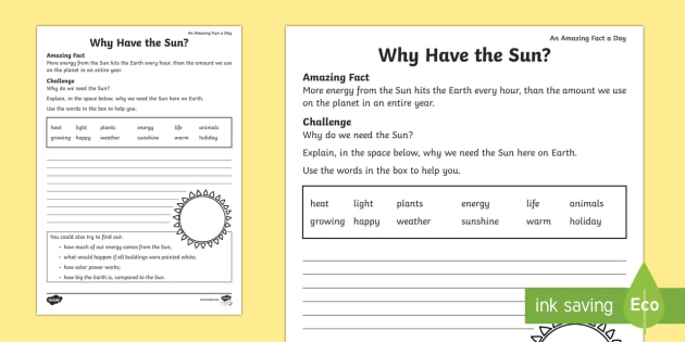 Why Have the Sun? Worksheet / Activity Sheet - Amazing Fact Of