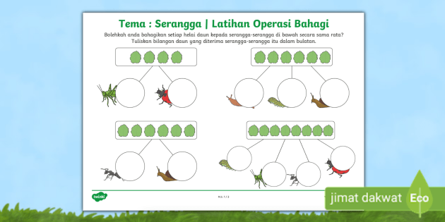 Lembaran Kerja Latihan Asas Bahagi Tema Serangga