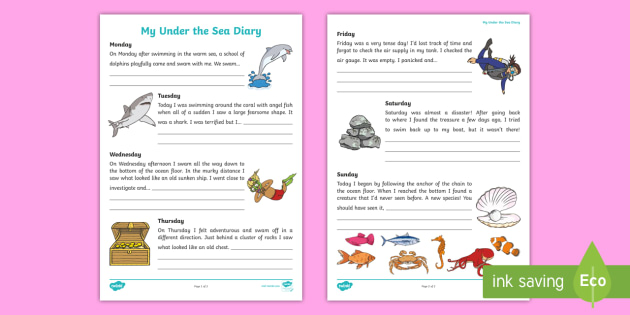 My Diving Diary Worksheets