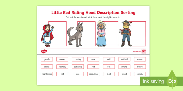 Red Riding Hood Cut Stick Character Description Sorting Activity