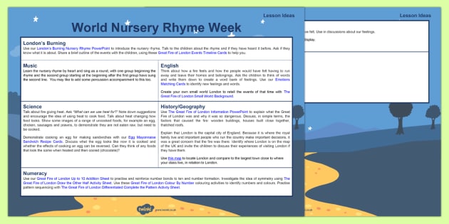 World Nursery Rhyme Week London's Burning Lesson Plan Ideas