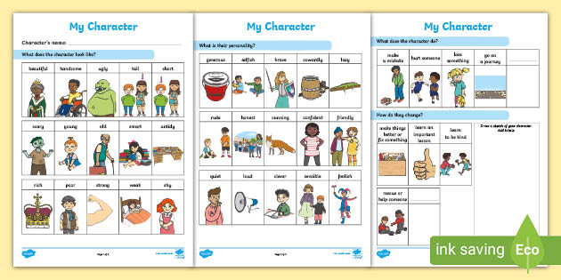 Pictorial Profile Character Template For Writing English