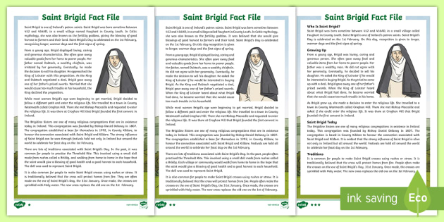 Saint Brigid Fact File Worksheet Twinkl Learning Resources