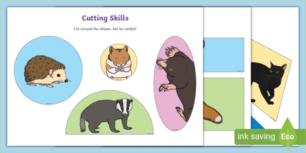 Nocturnal Animals Cutting Skills Worksheet (teacher made)