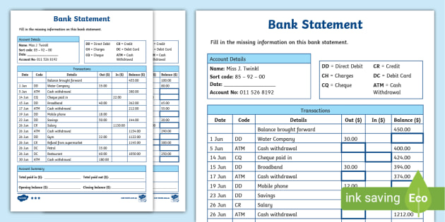 Bank Statement Worksheet Teacher Made Twinkl 41 OFF