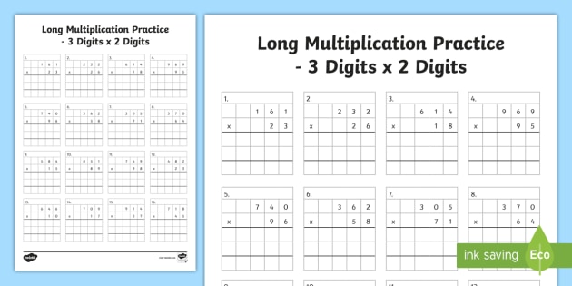 Long Multiplication Worksheet 3 Digits X 2 Digits