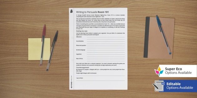 Editable New Writing To Persuade Room 101 Worksheet