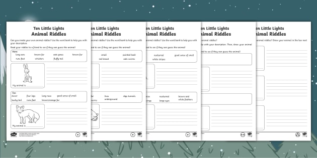 Animal Riddles Worksheets - Ten Little Lights (teacher made)