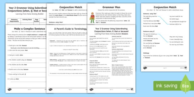 Year 2 Grammar: Using Subordinating Conjunctions Activity Booklet