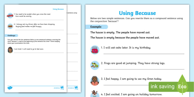 Using Because Activity Sheet (Teacher-Made)