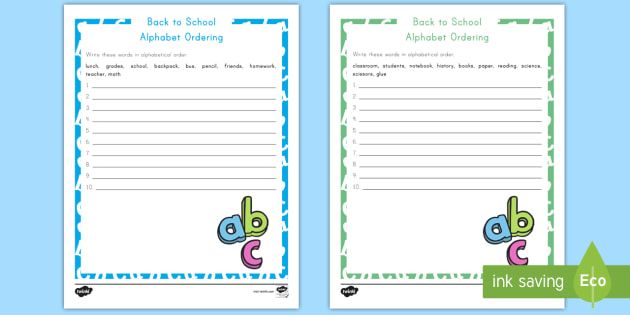 Back to School Alphabet Ordering Activity