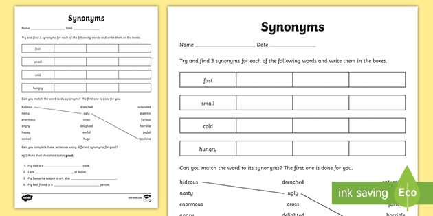Synonym Worksheet - English Composition (teacher made)