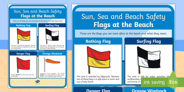 Sun Sea And Beach Safety Flags Large Information Poster