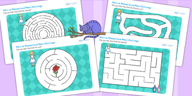 Alice in Wonderland Differentiated Maze Worksheet / Worksheet Pack