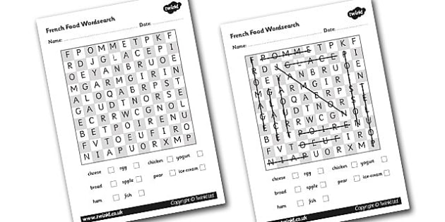 French Food Wordsearch