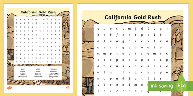 California Gold Rush Word Search (teacher made)