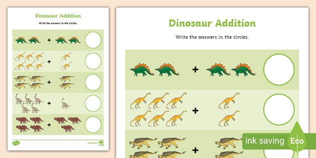 Dinosaur Themed Addition To 10 Worksheet Teacher Made 6202